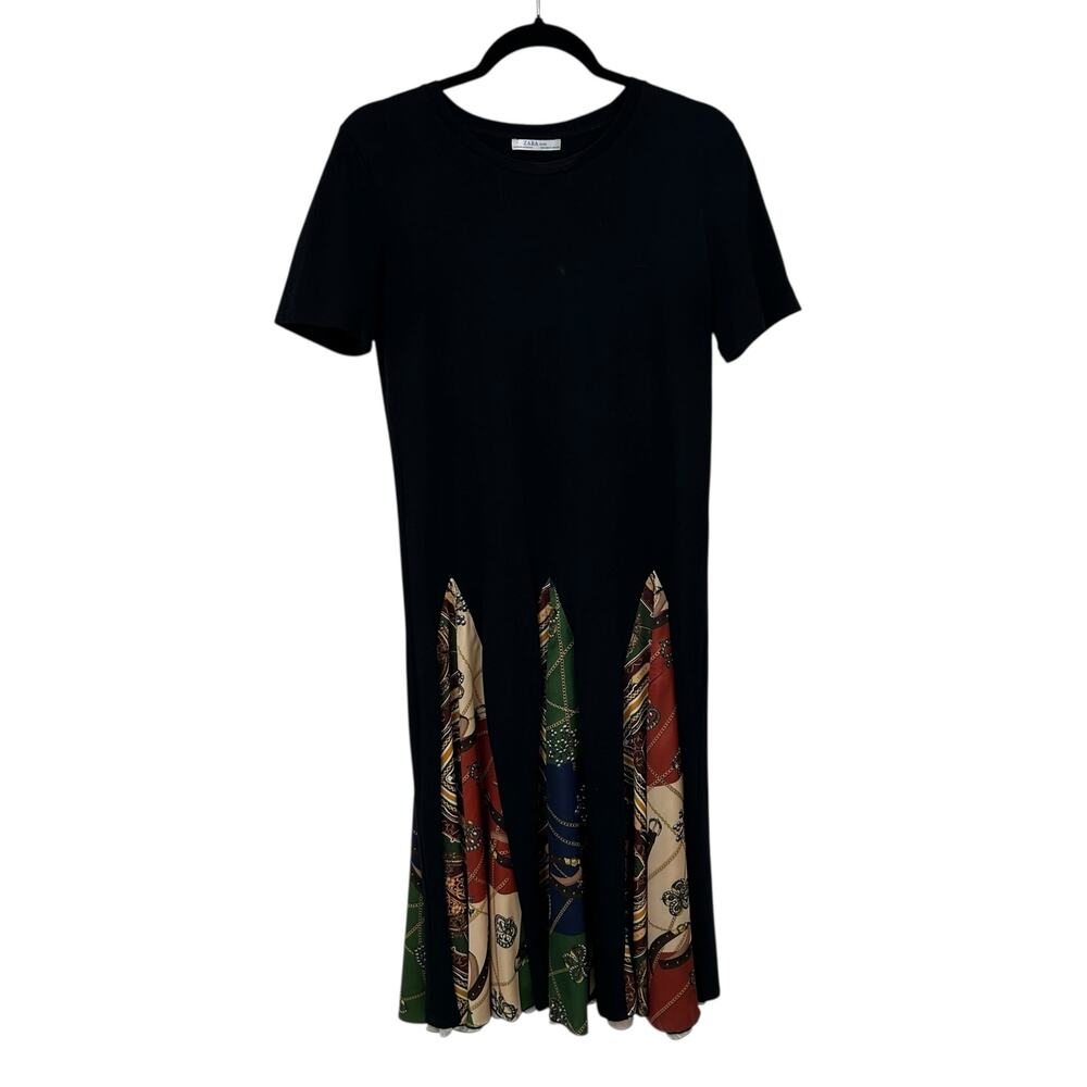 Zara Basic Black Multi Pleated Patchwork Scarf Ch… - image 2